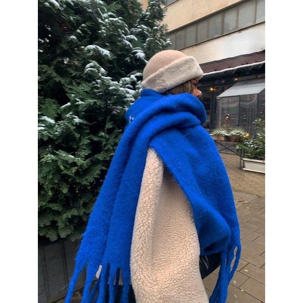 Zimowy Szalik Damski Luksusowy Jesienno-Zimowy Szalik Z Kaszmiru ZagęSzczony CiepłY Szal Klasyczne FręDzle Puszysty Szalik Jednokolorowy MięKki Szal Blue-image