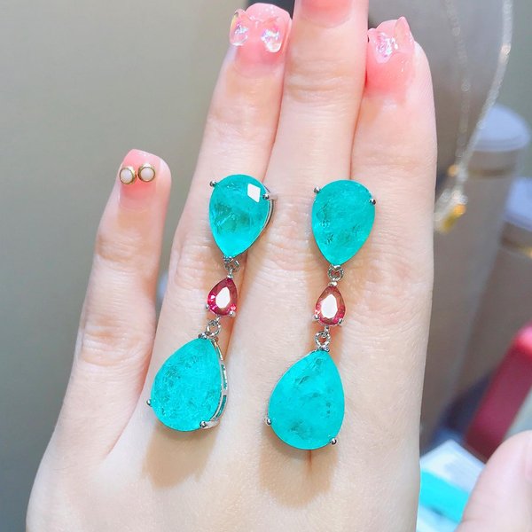 Pendiente De Gota De Piedras Preciosas De Esmeralda De Plata De Ley 925 Para Mujer, JoyeríA De Esmeralda Verde De Origen, Pendientes Orecchini Para Mujer-image