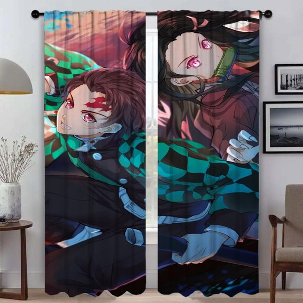 Eleganckie ZasłOny Pokojowe 2 Sztuki Demon Slayer ZasłOna Do Salonu ZasłOny Do WnęTrza Domu Do OsłOn Na Kamerę Tiul Do Sypialni DziecięCy W50Xh70Cmx2Pcs-Cl Blue-image