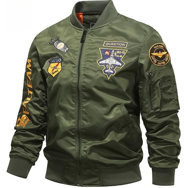 Wiosna I Jesień Nowa Kurtka Pilotka Air Force MA1 MęSka Heavy Industry Haftowana Kurtka Baseballowa Kurtka Lotnicza Kurtka Robocza 3XL Gray-image