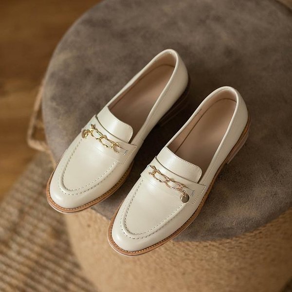 Czarne PłAskie Buty Z Prawdziwej SkóRy Damskie Modne Oksfordki ZłOte łAńCuchy Wsuwane Biurowe Damskie Mokasyny Casualowe PłAskie Damskie 35-image