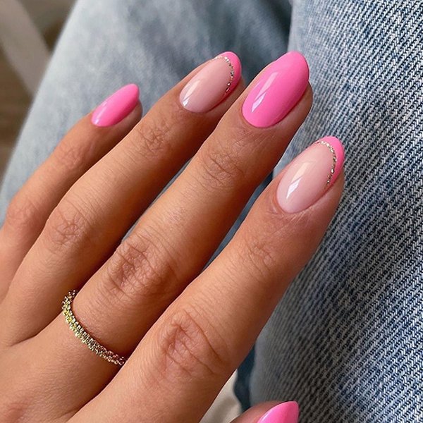 24 Szt. KróTkie OkrąGłE Sztuczne Paznokcie Proste Sztuczne Paznokcie French Tip Naklejane Paznokcie Brokatowe Paznokcie Do Dociskania Dla Kobiety-image
