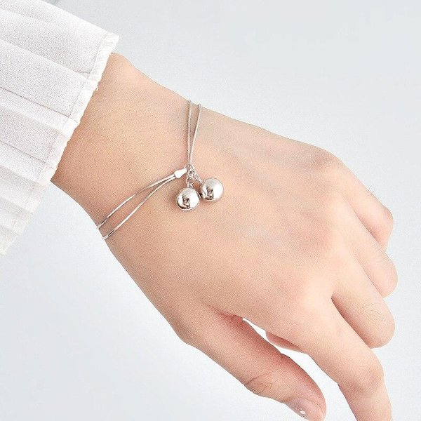 Pulsera De Campanas De Plata De Ley S925 Pulsera Fina De Encanto Simple JoyeríA De Moda Para Mujer Regalo De CumpleañOs S-B69 Beige-image