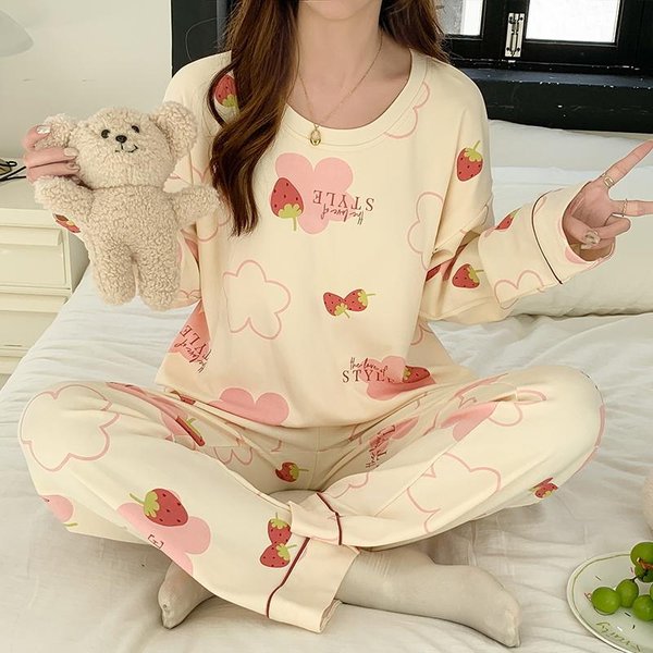 NiedźWiedź Serce MiłOśCi Damski Zestaw PiżAmy Urocza Kawaii Bielizna Nocna DłUgi RęKaw DłUgie Spodnie Jesień Zima Bluza PiżAma Damska Pijamas 2XL Beige-image