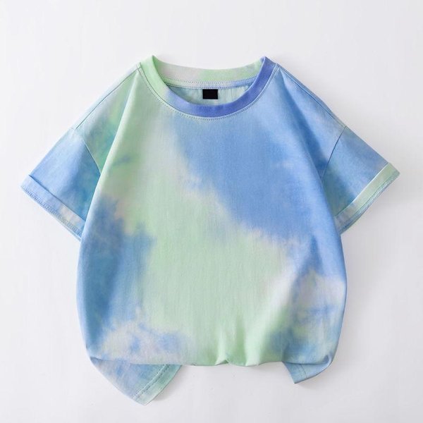 1/2 Piezas Camisetas De Manga Corta De Verano Para NiñOs Tie-Dye Holgadas Frescas Casuales Estampadas Modernas CóModas Para NiñOs Cuello Redondo Suave Camiseta 110 Azul-image