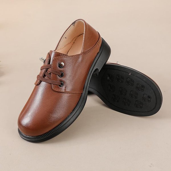Zapatos Nuevos De Primavera Y OtoñO Para Mujer Zapatos Individuales De Cuero Suave TacóN Grueso BritáNico Suela Blanda Casual SeñOra De Mediana Edad Madre Talla Grande Trabajo 42 Brown-image