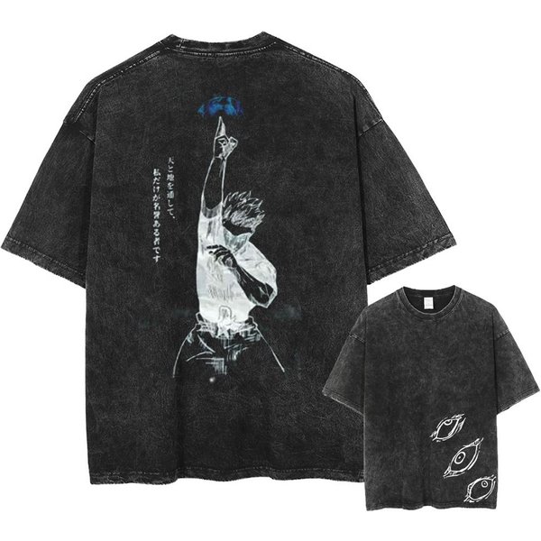 Gojo Satoru Jujutsu Kaisen Camiseta Hombre Mujer AlgodóN Lavado Camiseta Ropa Verano Manga Corta Camisetas Oversize Streetwear 3XL Gray-image