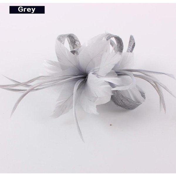 Kobiety Chic Fascinator Kapelusz Broszka Koktajlowa śLubna Chluba KośCielne Nakrycia GłOwy Party Akcesoria Do WłOsóW Z PióR Sinamay Fascynatory Gray-image