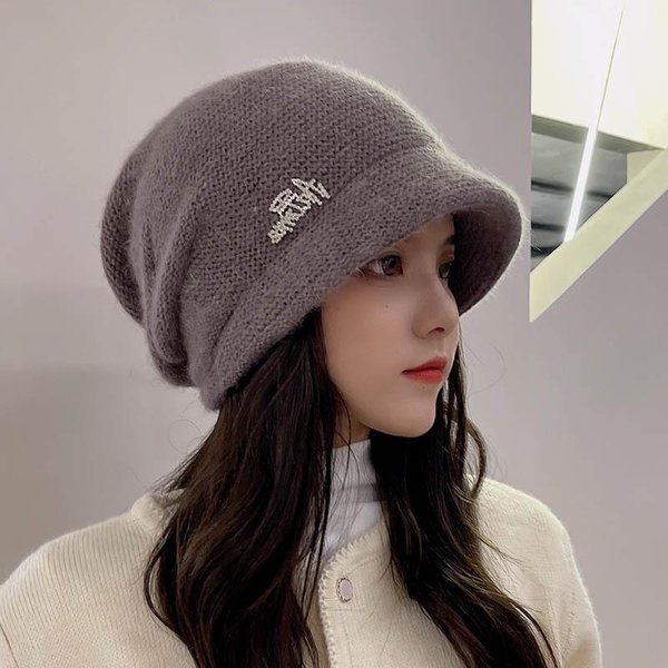 Gorro De Lana Tejido Para Mujer Gorro FríO Para Mujer Gorro De Invierno Hombres OtoñO E Invierno Gorro De Cuero MelóN Color SóLido VersáTil Gorro Yuppie Moderno Average Size-image