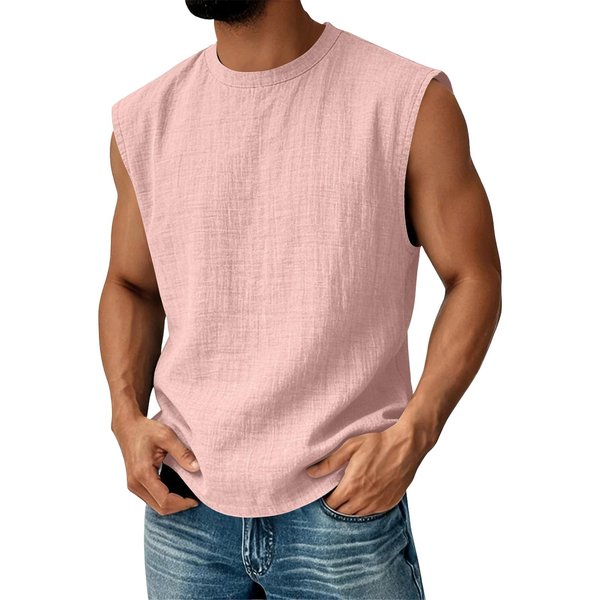 Camiseta Sin Mangas De Lino Y AlgodóN Para Hombre, Informal, Corte Relajado, Cuello Redondo, Ligera, Chaleco Deportivo De Verano XL Color Rosa-image