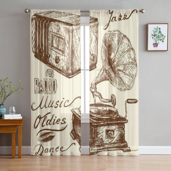 Cortinas Transparentes De Tul Con Dibujos Musicales Para Sala De Estar El Dormitorio Modernas De Gasa Voile Organza Cortinas Decorativas 135W X 114H(Cm) White-image