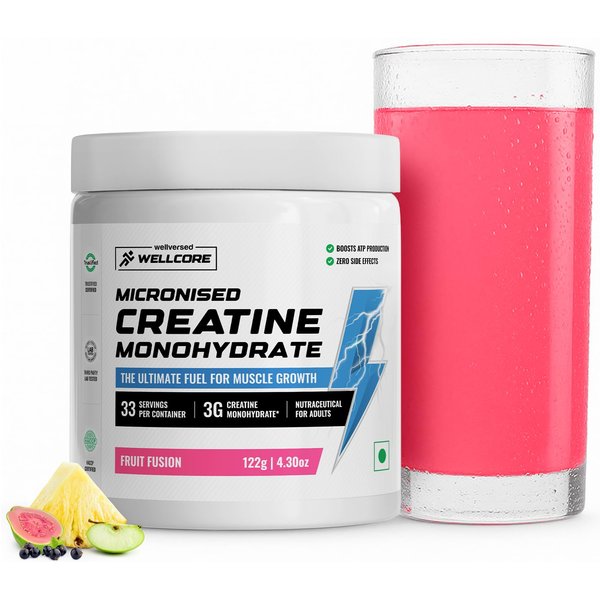 Polvo De Creatina Micronizada Pura Wellcore (33 Porciones, FusióN De Frutas) Para Mayor Fuerza Muscular Con RáPida AbsorcióN | Monohidrato De Creatina |-image