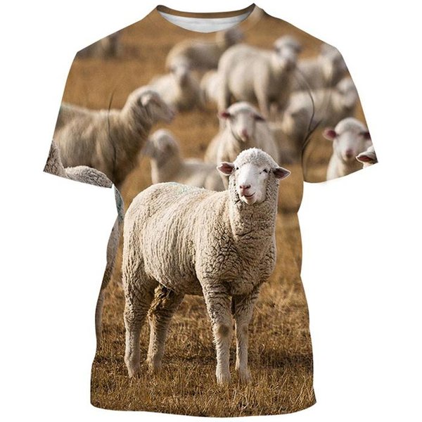 Zabawna Koszulka Z Nadrukiem 3D ZwierzęCa Owca MęSka Damska Letnia Codzienna Z KróTkim RęKawem OkrąGłY Dekolt T-Shirt Streetwear Topy T-Shirty Odzież MęSka M Beige-image