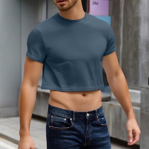 Top Corto Casual Para Hombre Con Cuello Redondo, Manga Corta, Ajuste Holgado, Media Camisa, SuéTer Suave, Transpirable Y Ligero Para El Uso Diario M Black-image