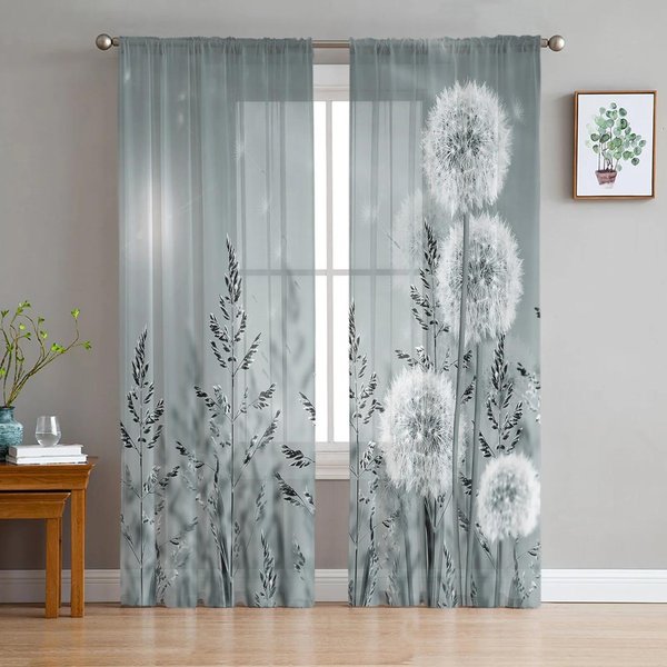 Czarne I BiałE RośLiny Mniszka Lekarskiego Przezroczyste ZasłOny Do Dekoracji Salonu ZasłOna Okienna Kuchnia Tiul Woal Organza Draperie W135 X H115Cm X1&Grommet Top-image