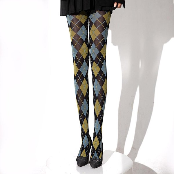 Damskie Siateczkowe Przezroczyste Rajstopy W Plaid Argyle Wysoki Stan Preppy PońCzochy Rajstopy Bielizna WąSkie Plaidowe Retro Wysokie PońCzochy Bielizna One Size White-image