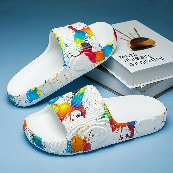 Zapatillas De Verano Para Hombre EVA Ocio Parejas Antideslizante Playa Interior BañO Pisos Exterior Diapositivas Graffiti Suela Gruesa Creativo Casual 33-34 Gray-image