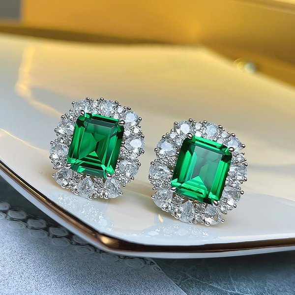Pendientes De BotóN Huitan De Circonita CúBica Verde Brillante Para Mujer Accesorios EstéTicos Para Boda Color Novedad JoyeríA Femenina-image