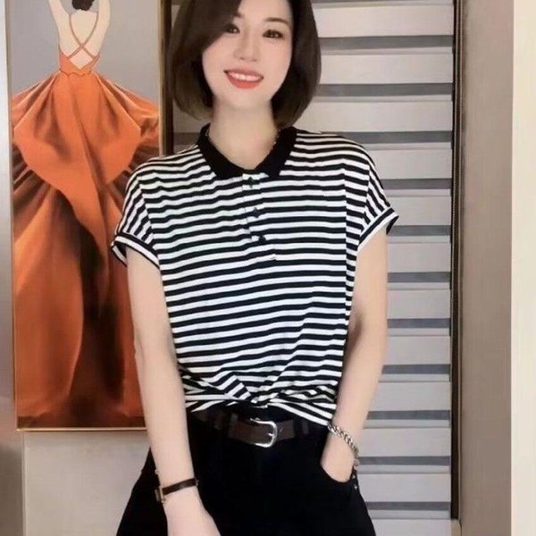 Camiseta De Manga Corta Con Cuello De Solapa Para Mamá Para Mujer En Verano Nueva Polo Para Personas De Mediana Edad Tops Deportivos Y Casuales Talla Grande 5XL Black-image