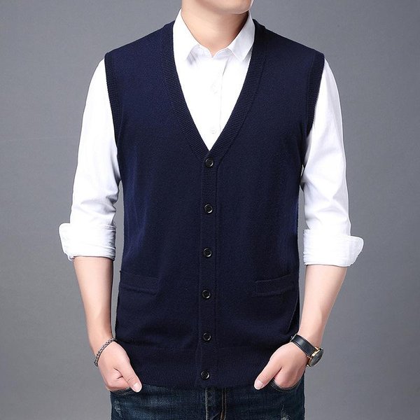 Chaleco De Punto Sin Mangas Para Hombre De Primavera Y OtoñO, CáRdigan Holgado Para Mediana Edad, Camiseta Interior Para Hombre 4XL White-image