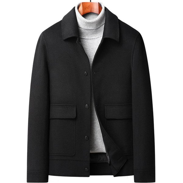 Chaqueta De Lana Simple De Color SóLido De Doble Cara Para Hombres JóVenes OtoñO E Invierno Nuevo Estilo PlumóN Forro Desmontable Chaqueta De Lana De Doble Cara Para Hombres 4XL Black-image