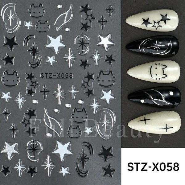 Negro Plata Gato Animales CalcomaníAs Adhesivas Para UñAs Y2K Abalorios Lindo Perro Dibujos Animados Deslizadores Adhesivos LáMinas Para Manicura DecoracióN De UñAs Negro-image