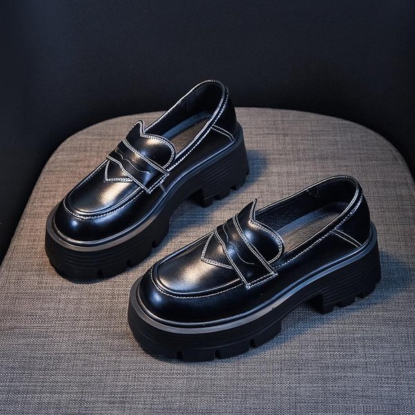 Nuevos Zapatos Jk De Suela Gruesa De Cuero PequeñO Para Mujer Estilo BritáNico Mocasines Negros Charol Slip-On Zapatos De Mujer Spot 39 Negro-image