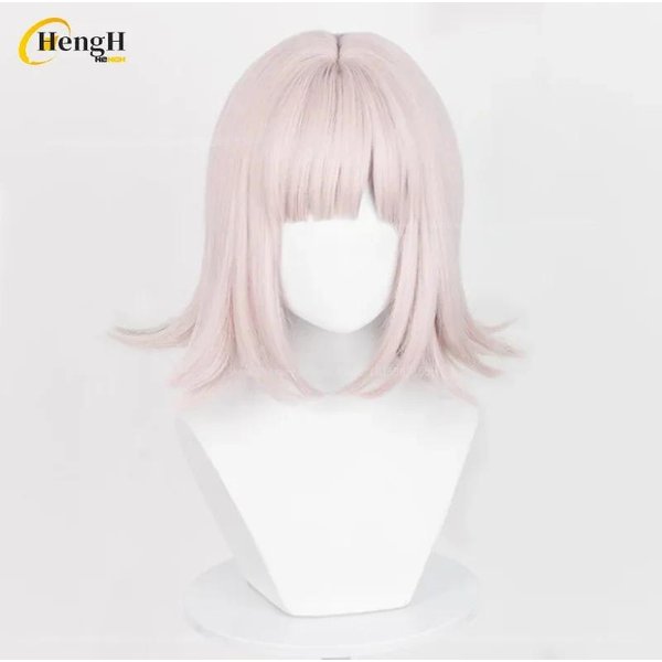 Anime Nanami Chiaki Cabello SintéTico Unisex 34Cm Gris Rosa Peluca Pasador Resistencia Al Calor Cabello Halloween Cosplay Pelucas De Anime White-image