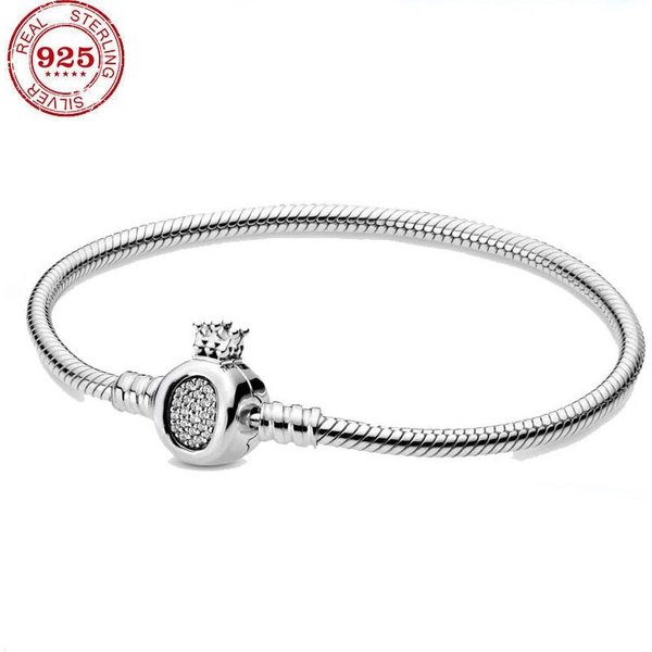 Pulsera De Corona De Plata De Ley 925 100 % Compatible Con Pulsera Original Con Dije De Serpiente. 19Cm White-image