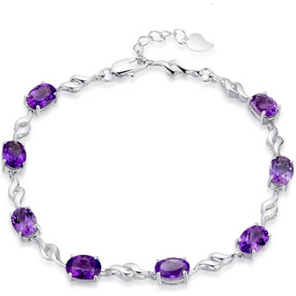 Pulseras De Moda De Plata De Ley 925 100% Con Cristal Morado Para Mujer JoyeríA No Se Desvanece Pulsera Barata Regalo De CumpleañOs Para Mujer 20Cm White-image