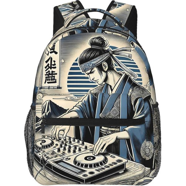 Fajny Samuraj DJ JapońSka Sztuka Estetyczny Festiwal Plecak Studencki Torba Szkolna Plecak Jednodniowy Na Piesze Wycieczki Dla MężCzyzn Kobiet Torba Na KsiążKi Torby Na Ramię One Size Gray-image