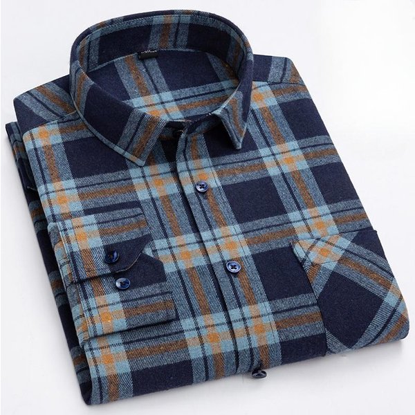 Nowa Koszula 100% Czysta BawełNa Koszula MęSka W Kratę DłUgi RęKaw Regularny KróJ MęSka Casualowa MięKka Wygodna Flanelowa Koszula Socjalna S-4XL 44 Gray-image