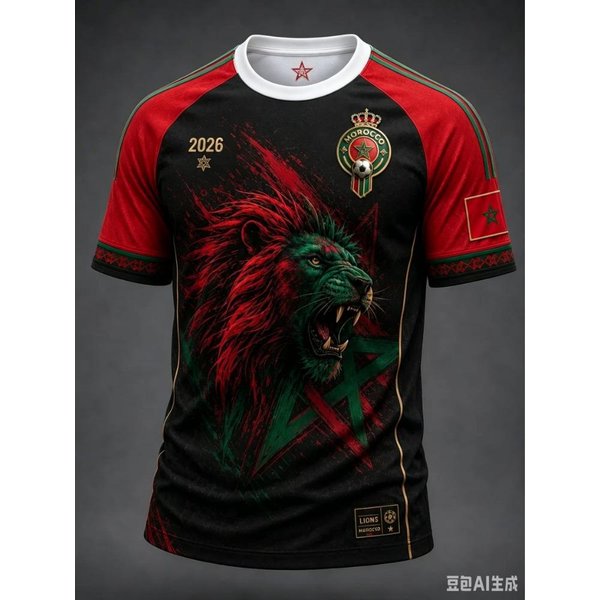 Camiseta Nueva Para Aficionados Al FúTbol Marroquí 2026, Manga Corta Con Estampado De Letras Rojas Para Hombre, Camiseta Deportiva Casual Para Aficionados Al FúTbol Del Equipo 6XL-image