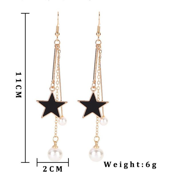 Pendientes De Borlas Largas De Moda Para Mujer Fiesta De Boda Abalorios De Perlas Y Estrellas Pendientes Colgantes Pendientes Colgantes Vintage Con Gancho Regalo De JoyeríA-image