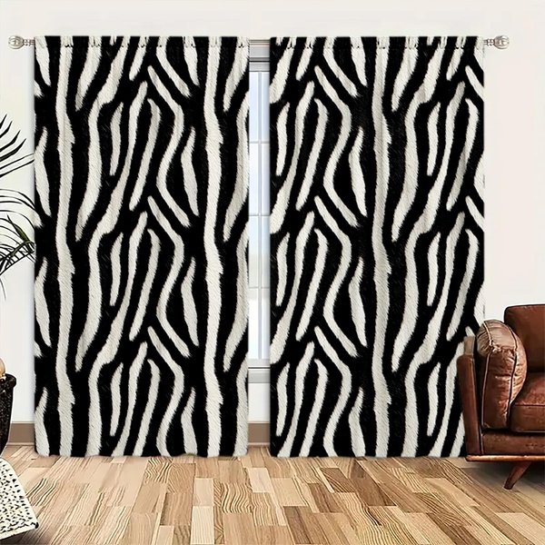 2 Szt. ZasłOna W Paski Zebry Do Dekoracji Domu - Kieszeń Na Karnisz, Dekoracja Okienna Do Sypialni, Biura, Kuchni 75Cmx165Cm X 2Pcs-image