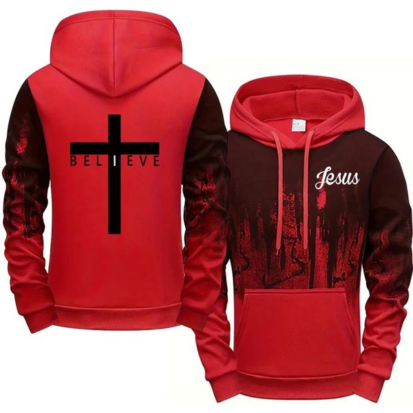 Bluzy W Stylu Jezusa Chrystusa Dla MężCzyzn Wysokiej JakośCi Bluzy Z Kapturem Z Nadrukiem KrzyżA Na KażDą Porę Roku Codzienne Codzienne Sportowe Modne Pulowery 3XL Black-image