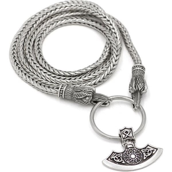 Nordycki Wiking Kruk Wisiorek Sznurek Kruki Odyna MłOt Thora Amulet Siekiera Kruk ŁAńCuszki Naszyjniki MęSka BiżUteria Etniczna Dropshipping 70CM Gray-image