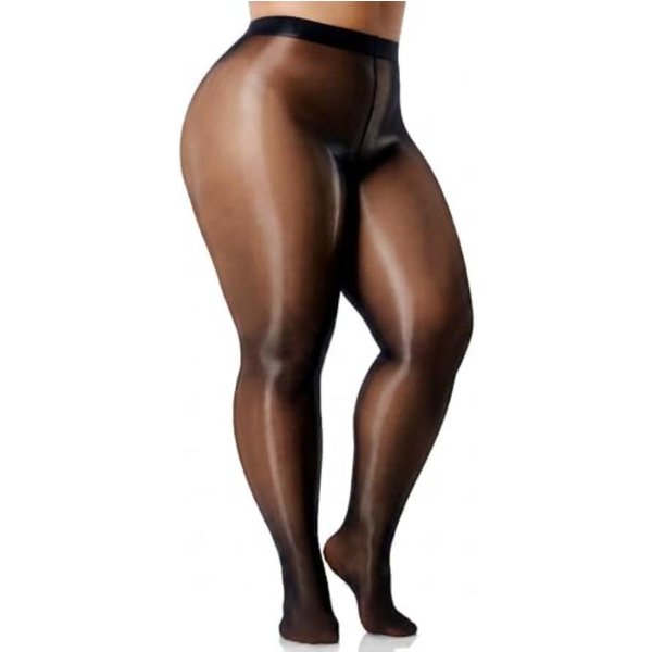 Medias Brillantes Para Mujer, Tallas Grandes Negras Transparentes Medias Ultra Brillantes, Medias De Nailon Sexy Con Brillo De Aceite Black-image