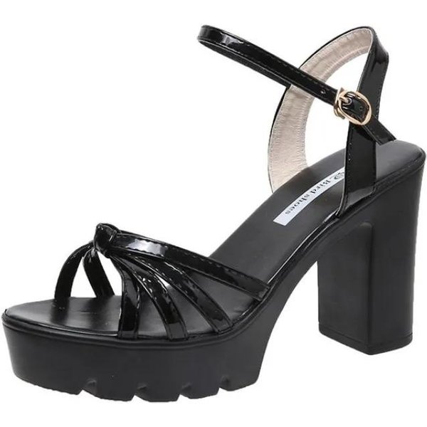 Sandalias De Mujer Sandalia De Plataforma De Charol Sandalia De TacóN SúPer Alto De Verano Para Mujer Zapatos De Moda Para Boda Fiesta Para Mujer 37 Negro-image