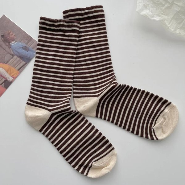 Retro Skarpetki W Paski Damskie Skarpety Za Kostkę BawełNiane Skarpety Wiosenne I Jesienne KoreańSkie Skarpety Socken One Size Gray-image