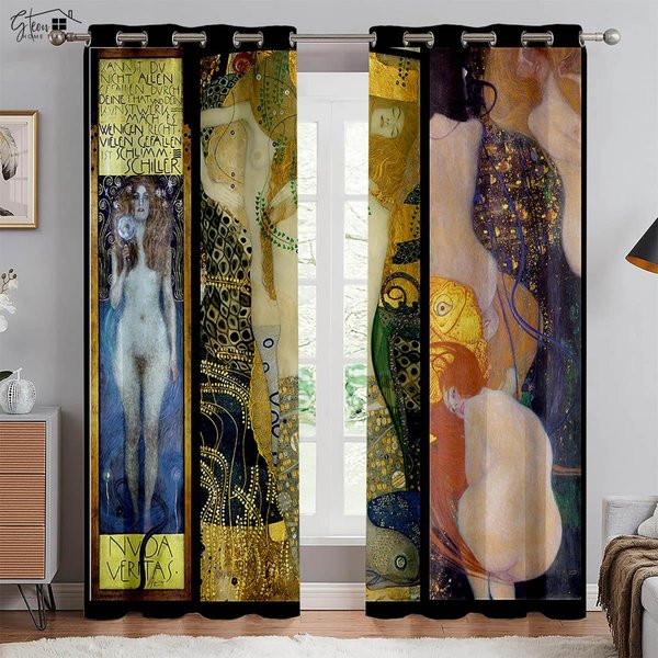 Abstrakcyjne ZasłOny Olejne GóRy, Lasy, Statki I Rzeki Sztuka Sypialnia Salon Gabinet Druk 3D ZasłOny 2 Sztuki W50Xh130(Cm)X2Pcs&Grommet Top White-image