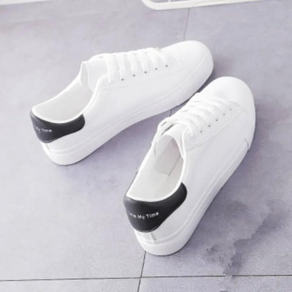 Zapatos Vulcanizados De Moda Para Mujer, Nuevos Zapatos Informales CláSicos De Color SóLido De Cuero Pu, Zapatos Blancos Informales Para Mujer, Zapatillas De Deporte 35 White-image