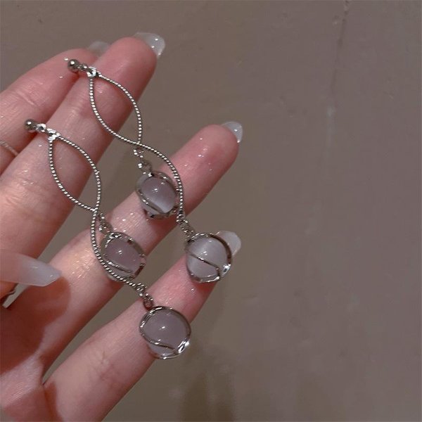 Pendientes Largos Colgantes De Moda Pendientes Colgantes De Bola Redonda JoyeríA Nupcial Para Boda DecoracióN Pendientes Elegantes Para Mujer Plata-image