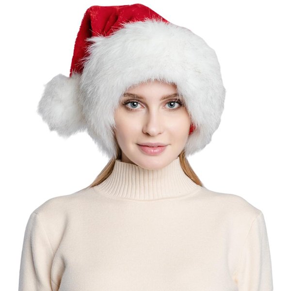Gorro De Papá Noel NavideñO Rojo Grueso Grande Esponjoso Para Adultos Hombres Mujeres CáLido Gorro De Esquí Fiesta De Navidad Cosplay De Papá Noel Vacaciones White-image