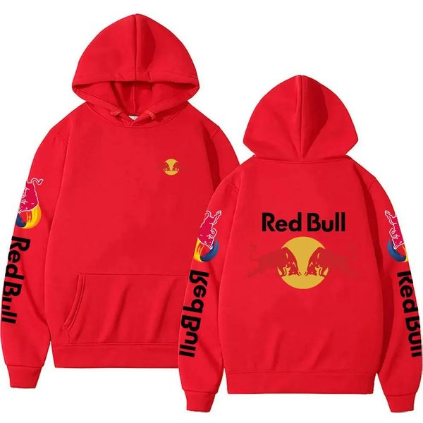 MęSka Bluza Z Kapturem Z Nadrukiem Logo Red Bull Wiosna Jesień Nowa Moda Casualowa Moda Wygodna CiepłA LuźNa Bluza 2XL Czerwony-image