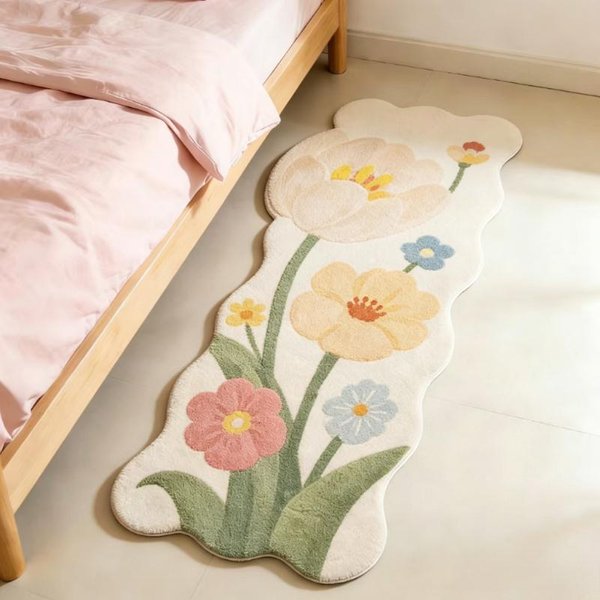 Dywaniki W Stylu Rustykalnym Do Salonu Kolorowe Kwiaty Dekoracja Sypialni Dywan Nieregularny Pluszowy Dywanik Przy łóżKu Puszysty MięKki Domowy Dywanik PodłOgowy 50X120Cm-image