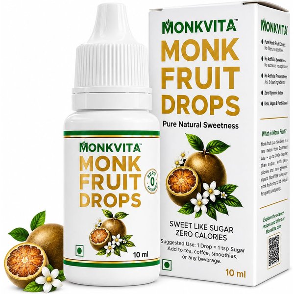 Monkvita Krople Z Owocu Mnicha 10Ml - SłOdzik W PłYnie Zero Kalorii, Zero WęGlowodanóW, Przyjazny Dla Diety Ketogenicznej, Niski Indeks Glikemiczny, Bez Posmaku - 100% Czysty Naturalny Zamiennik Cukru White-image