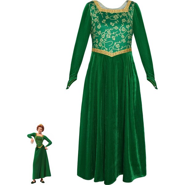 Kostium Shreka Cosplay Anime Sukienka KsiężNiczki Fiony Peruka Kobieta DłUgie RęKawy Zielona Sukienka Halloween Cosplay Halloween Karnawał Ubranie XL-image
