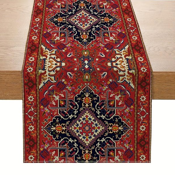 Camino De Mesa De Lino Estilo Persa Moderno DecoracióN De Mesa Para El Hogar Reutilizable DecoracióN Para Mesa De Cocina Comedor De Granja DecoracióN Para Fiesta NavideñA 150X33Cm-image
