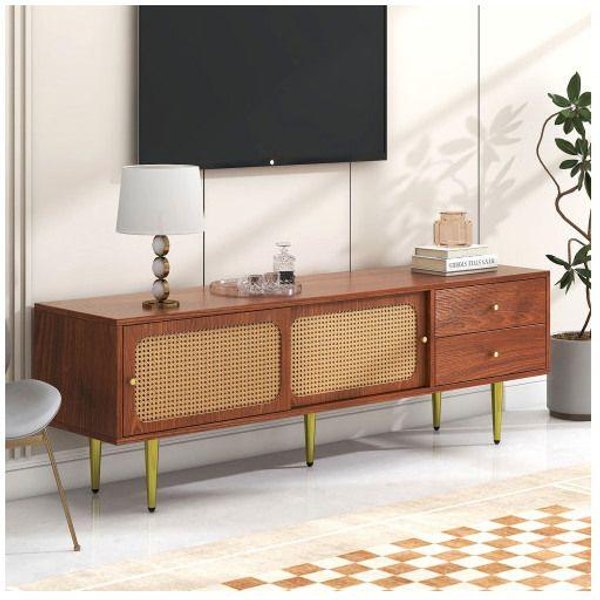 Mueble TV - Muvoe - 160 Cm - 2 Cajones - 2 Puertas Correderas - RatáN SintéTico-image